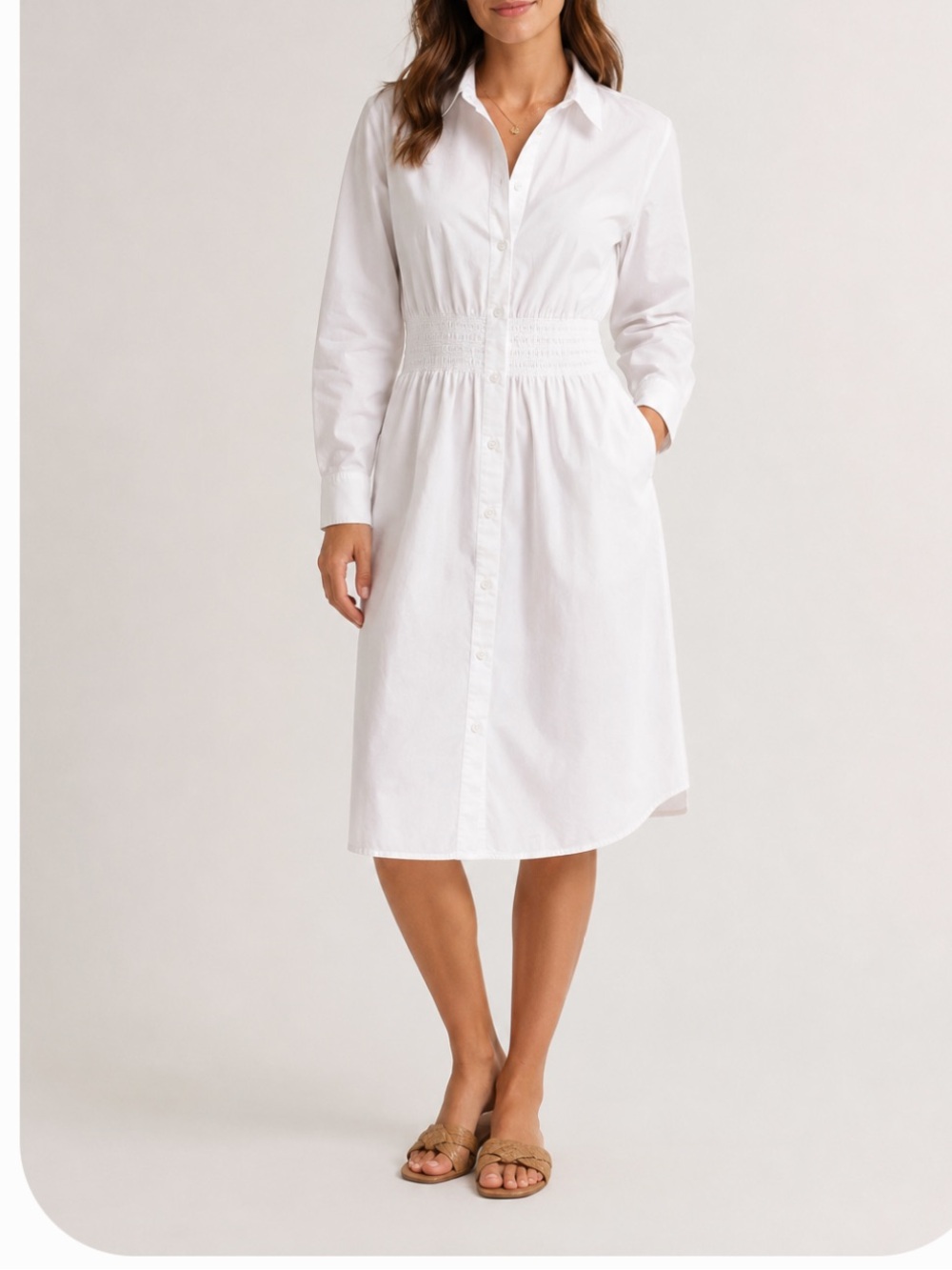 Universal Standard White Button-Front Cinched Waist Shirt Dress